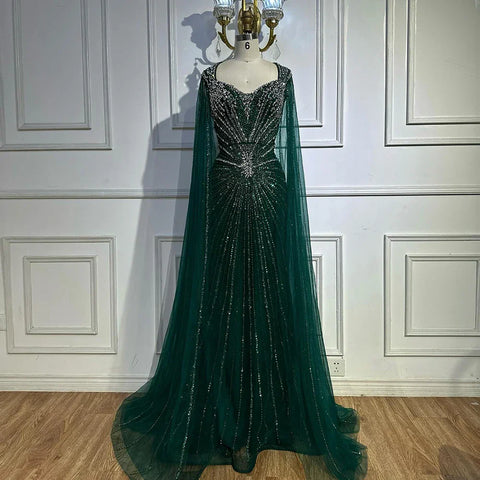 Robe de soirée arabe saoudienne à manches cape couleur chair, ornée de perles, pour une occasion spéciale, LA72575A, 2025