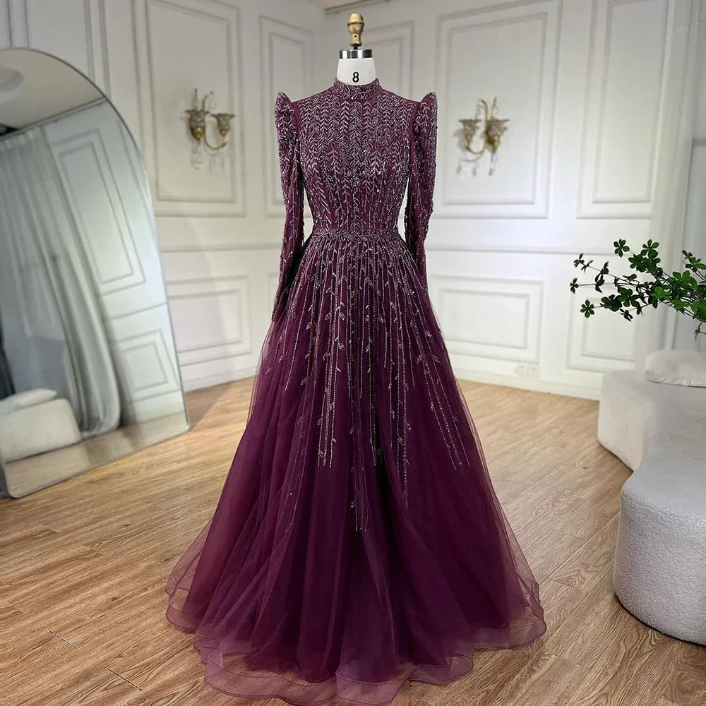 Dubai Arabic Designer Luxury Sage Green A Line Beaded Evening Dresses Gowns For Women Wedding Party 2025 LA72342