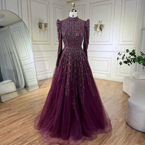 Dubai Arabic Designer Luxury Sage Green A Line Beaded Evening Dresses Gowns For Women Wedding Party 2025 LA72342