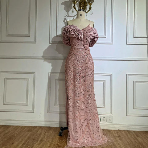 Luxury Dubai Off Shoulder Mermaid Sage Green Evening Dresses For Women Arabic Wedding Party Gown 2025 LA72281