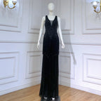 Dubai Design Silver Sexy Deep-V Evening Dress Sequined LA6674