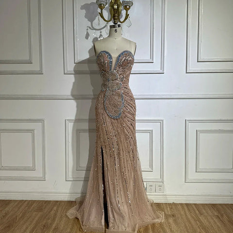 Robe de soirée sirène bustier rose saoudienne 2025, avec fente haute, pour une occasion formelle, LA72480 