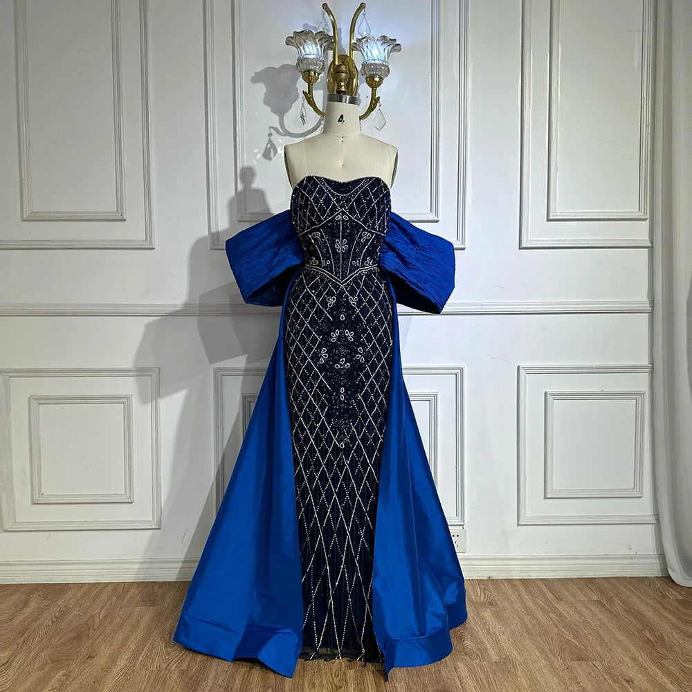 Nude Beaded Mermaid Evening Gown Off Shoulder Shawl Crystal Detailing for Formal Occasion  2025 LA72819