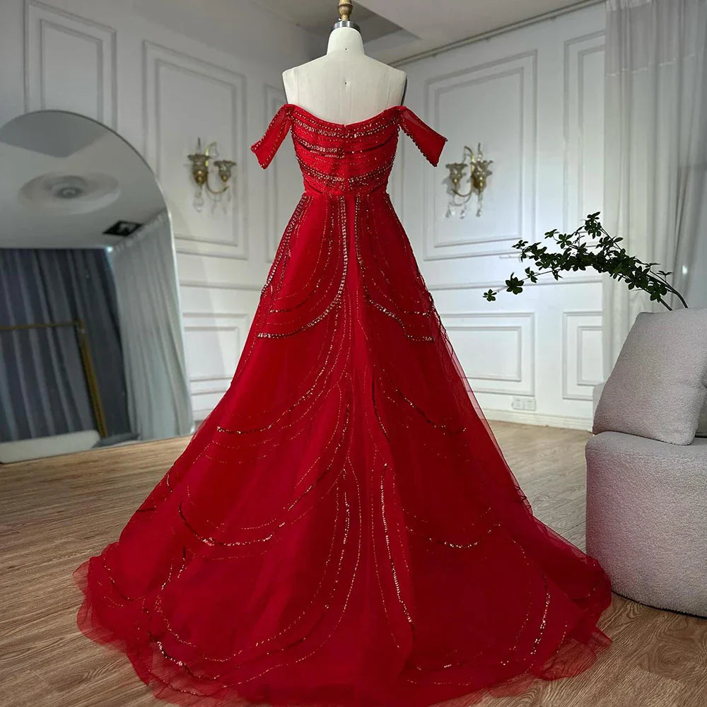 Vestido de noche de sirena rosa árabe con cuentas y sobrefalda de satén desmontable para ocasiones formales LA72781 