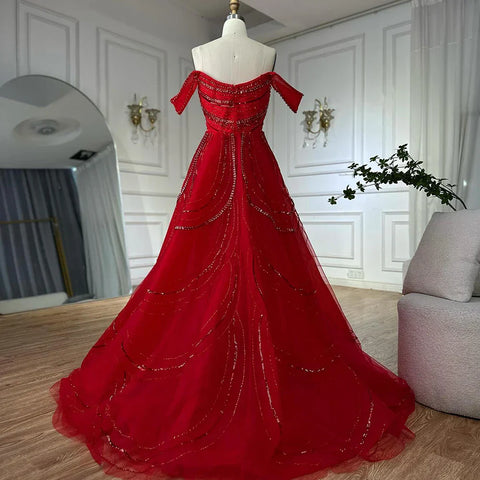 Vestido de noche de sirena rosa árabe con cuentas y sobrefalda de satén desmontable para ocasiones formales LA72781 