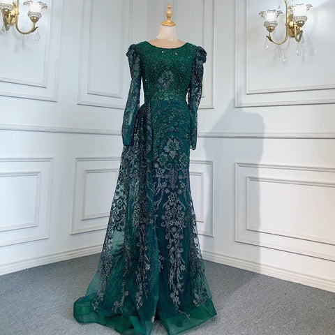 Muslim Brown Luxury Evening Dresses Gowns 2025 Beaded Mermaid Overskirt Elegant For Women Party LA71610