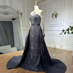 Luxury Beaded Blue Long Sleeves Evening Dresses with Overskirt  LA72757