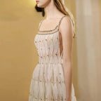 Luxury Crystal Dubai White Evening Dresses for Women Wedding Sqaure Neckline Midi Formal Prom Party Gown LA72473
