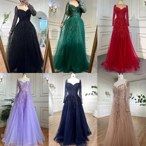 Robe de soirée de luxe arabe en plumes et perles faites à la main 2025 LA71468