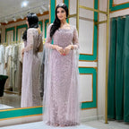 Vestido largo de noche estilo sirena color caramelo árabe 2025 con mangas tipo capa con cuentas | Vestido para bodas y fiestas de mujeres LA72400A 