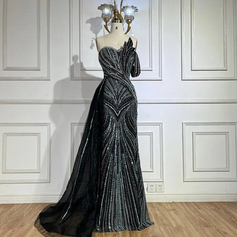 Robe de soirée de luxe bleu arabe à une épaule, style Dubaï, avec jupe latérale et perles, pour femme, LA72662, 2025 