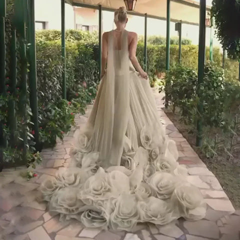 Elegant Sage Green 3D Flowers A Line Evening Dresses Gowns LA72913