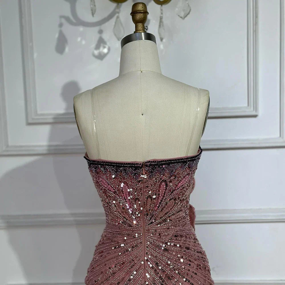 Vestido de noche de sirena rosa sin tirantes con abertura alta para ocasiones formales LA72480 (modelo saudí 2025) 