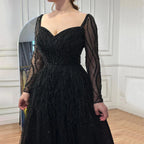 Robe de soirée de luxe arabe en plumes et perles faites à la main 2025 LA71468
