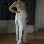 White Long Sleeves Mermaid Split Evening Dresses Design 2025 Beaded Luxury Elegant For Women Party LA71531