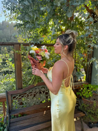 Robe de bal jaune simple fendue, robe de soirée sexy Y1616