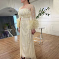 Beaded Feathers A Line Cream Caftan Marocain Femme  Evening Dresses  Arabic  With Jacket   Gown For Party LA71759