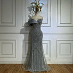 Robe de soirée longue style sirène verte, élégante, asymétrique, perlée, pour une occasion spéciale, LA72650 