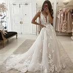 Robe de mariée bohème MACDOUGAL, épaules dénudées, style vintage, ornée d'appliqués de dentelle, confectionnée sur mesure pour femmes. 