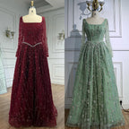Luxury Sage Green Beaded Evening Dress with Long Sleeves LA72805B