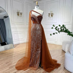 Luxury Green One Shoulder Mermaid Evening Dress with Cape LA72472