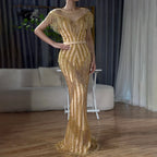 On Sale no return no refundSale Gold Luxury Sleeveless Mermaid Evening Dresses Elegant Sparkle Evening Gowns LA6543