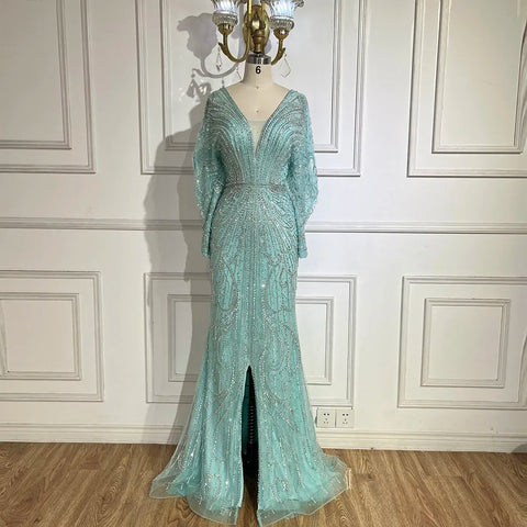 Robe de soirée sirène noire de luxe, style arabe, avec perles et diamants, pour femme, tenue de mariage, 2025, LA72288A 