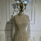 Vestido de noche de sirena color nude con perlas y cuentas, estilo saudí de lujo, para ocasiones formales (LA72345A) 