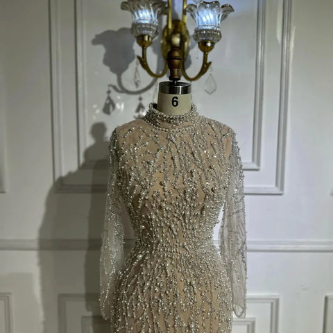Robe de soirée sirène couleur chair, luxueuse, ornée de perles, style arabo-saoudien, pour une occasion spéciale, LA72345A, 2025 