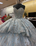 Vestido de quinceañera hecho a mano con flores azul humo, sin mangas, apliques, vestido de baile, dulce 16, modelo Y6294