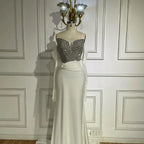 Vestido de noche árabe blanco elegante sin tirantes con bordado de cristales y guantes para ocasiones formales LA72758 (2025) 