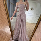 Vestidos de noche corte A con diseño de perlas color nude y cuentas, estilo árabe saudí, para ocasiones formales LA72738 