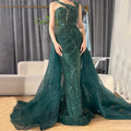 Luxury Dubai Nude Mermaid Green Evening Gown with Elegant One Shoulder LA72031A