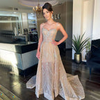 Nude Silver Mermaid Sexy Spaghetti Straps Sweetheart Beaded Luxury Arabic Party Dresses Formal Women Evening LA71785