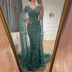Luxury White Feather Evening Dress with Cape Sleeves LA72160