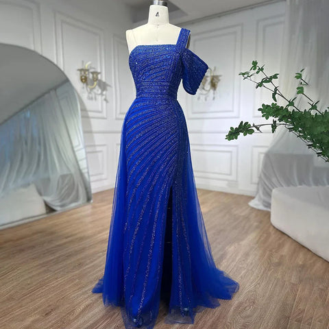 Vestido de noche elegante de sirena para mujer, con abertura alta, color turquesa, sexy, de lujo, con cuentas, 2025, LA71651 