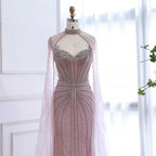 Luxury Dubai Caramel Beaded Evening Dress With Cape LA72811C