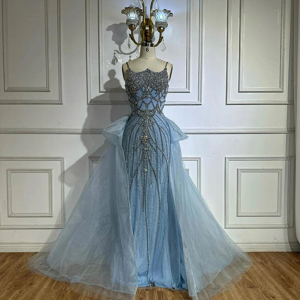 Vestidos de noche color nude con tirantes finos y cuentas, estilo saudí, con sobrefalda, para ocasiones formales LA72810 