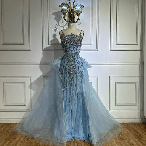 Robe de soirée saoudienne couleur chair à bretelles spaghetti et perles, avec surjupe, pour une occasion formelle, LA72810, 2025 