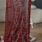 Vestido de noche de sirena color turquesa de Arabia Saudita, con mangas tipo capa con perlas y cuentas, ideal para ocasiones formales (LA72590A) 