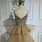 Vestidos de noche color nude con tirantes finos y cuentas, estilo saudí, con sobrefalda, para ocasiones formales LA72810 