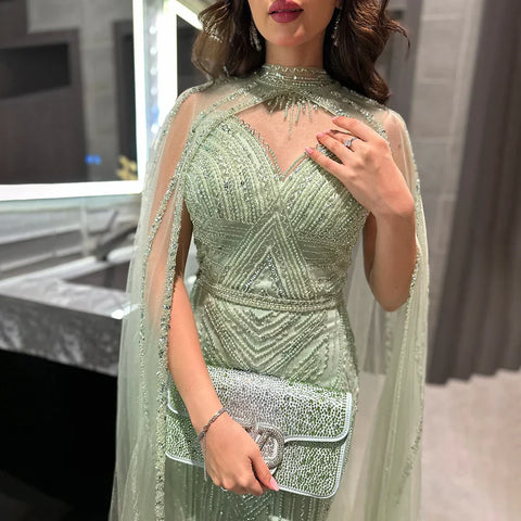 Luxury Nude Mermaid Evening Dress with Cape Sleeve LA72233A