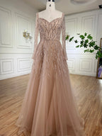 Robe de soirée de luxe arabe en plumes et perles faites à la main 2025 LA71468