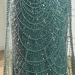 Vestido de noche de sirena color turquesa de Arabia Saudita, con mangas tipo capa con perlas y cuentas, ideal para ocasiones formales (LA72590A) 