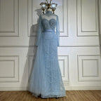 Vestido de noche árabe de sirena color caramelo con cuentas y sobrefalda lateral para ocasiones formales LA71913A (2025) 