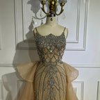 Vestidos de noche color nude con tirantes finos y cuentas, estilo saudí, con sobrefalda, para ocasiones formales LA72810 