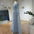 Vestido de noche de lujo con cuentas, estilo sirena, elegante, con mangas capa, color caramelo, para ocasiones formales (LA72775) 