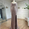 Vestidos de noche de lujo con cuentas para mujer, estilo sirena elegante con abertura, color verde, para bodas en Dubái, Arabia Saudita (LA72518) 