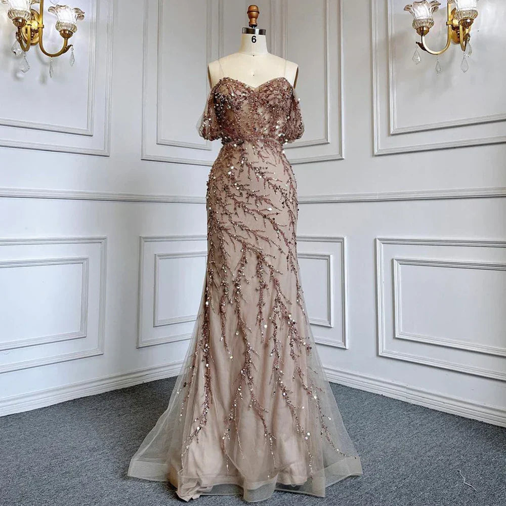Mermaid Luxury Pink Evening Dresses Gowns 2025 Beaded Off The Shoulder Elegant For Woman Party LA71653