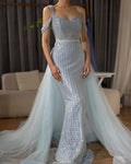 Mermaid Elegant One Shoulder Overskirt Beaded Luxury Evening Dress Gowns LA72453